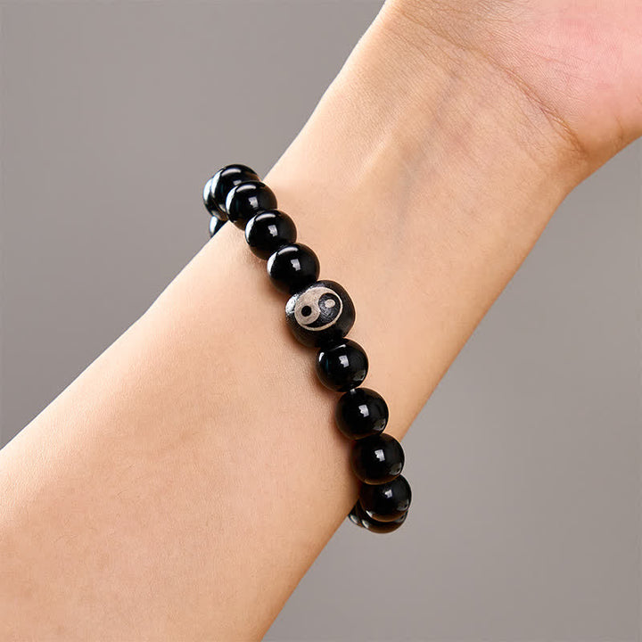 Buddha Stones Bracciale protettivo con perline Yin Yang in ossidiana nera tibetana e onice nera, con simbolo Yin Yang. - image 10