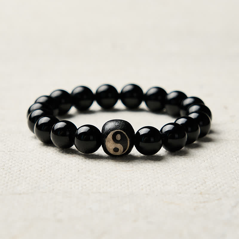 Buddha Stones Bracciale protettivo con perline Yin Yang in ossidiana nera tibetana e onice nera, con simbolo Yin Yang. - image 8