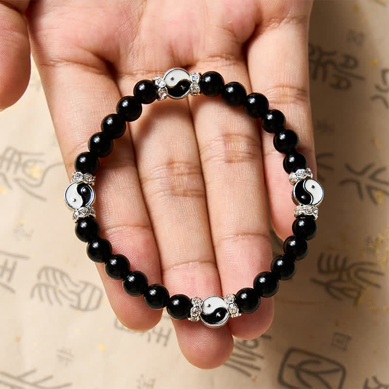 Buddha Stones Bracciale con ciondolo rotondo in ossidiana nera con simbolo Yin Yang e bilancia. - image 9