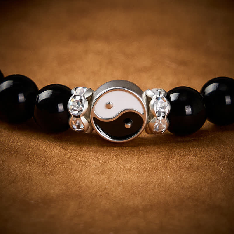 Buddha Stones Bracciale con ciondolo rotondo in ossidiana nera con simbolo Yin Yang e bilancia. - image 11