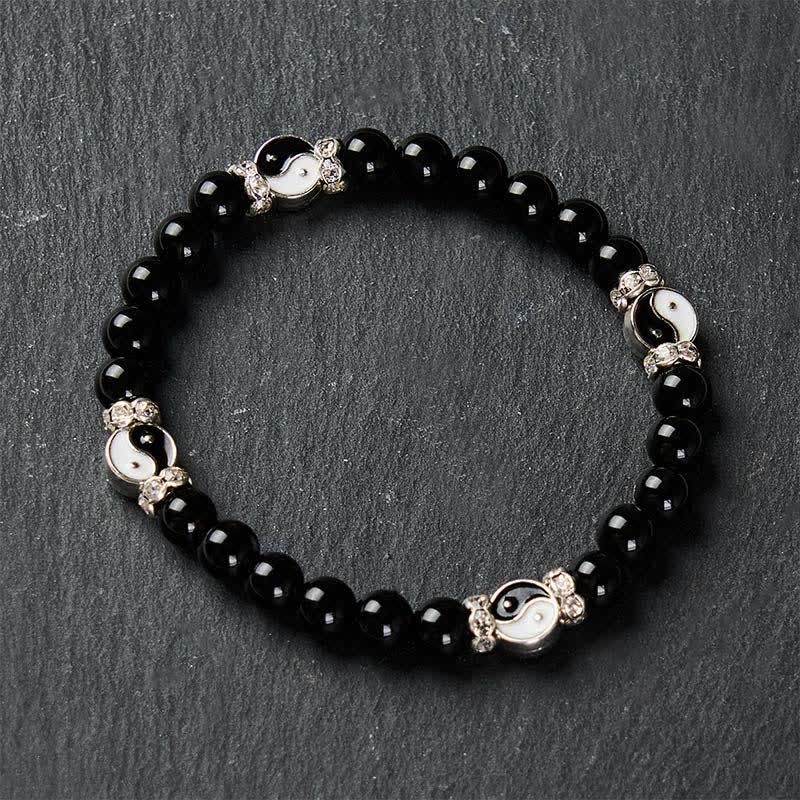 Buddha Stones Bracciale con ciondolo rotondo in ossidiana nera con simbolo Yin Yang e bilancia. - image 4