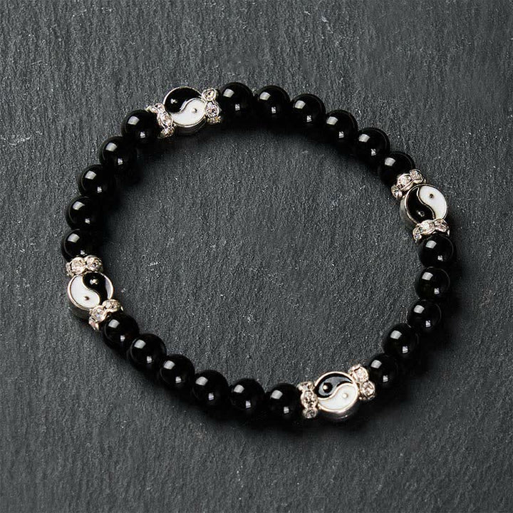 Buddha Stones Bracciale con ciondolo rotondo in ossidiana nera con simbolo Yin Yang e bilancia. - image 4