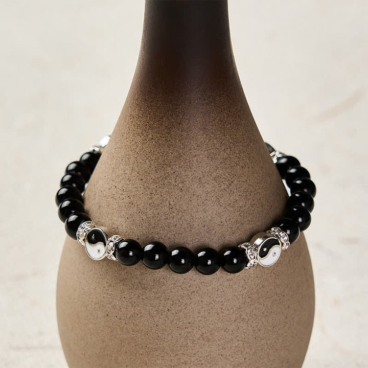 Buddha Stones Bracciale con ciondolo rotondo in ossidiana nera con simbolo Yin Yang e bilancia. - image 3