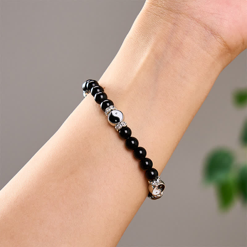 Buddha Stones Bracciale con ciondolo rotondo in ossidiana nera con simbolo Yin Yang e bilancia. - image 10