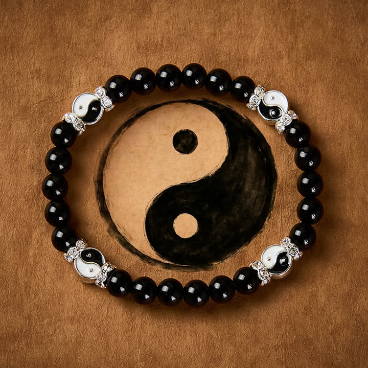 Buddha Stones Bracciale con ciondolo rotondo in ossidiana nera con simbolo Yin Yang e bilancia. - Yin Yang (Equilibrio ♥ Armonia) - image 0