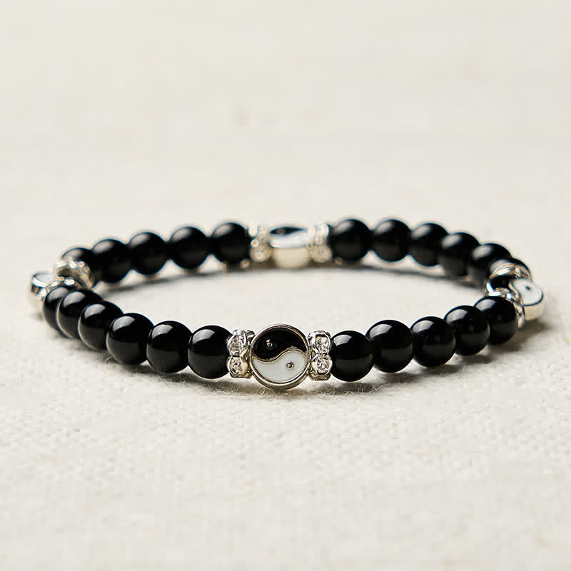 Buddha Stones Bracciale con ciondolo rotondo in ossidiana nera con simbolo Yin Yang e bilancia. - image 8