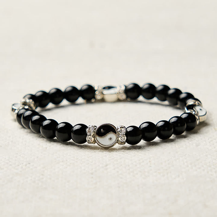 Buddha Stones Bracciale con ciondolo rotondo in ossidiana nera con simbolo Yin Yang e bilancia. - image 8