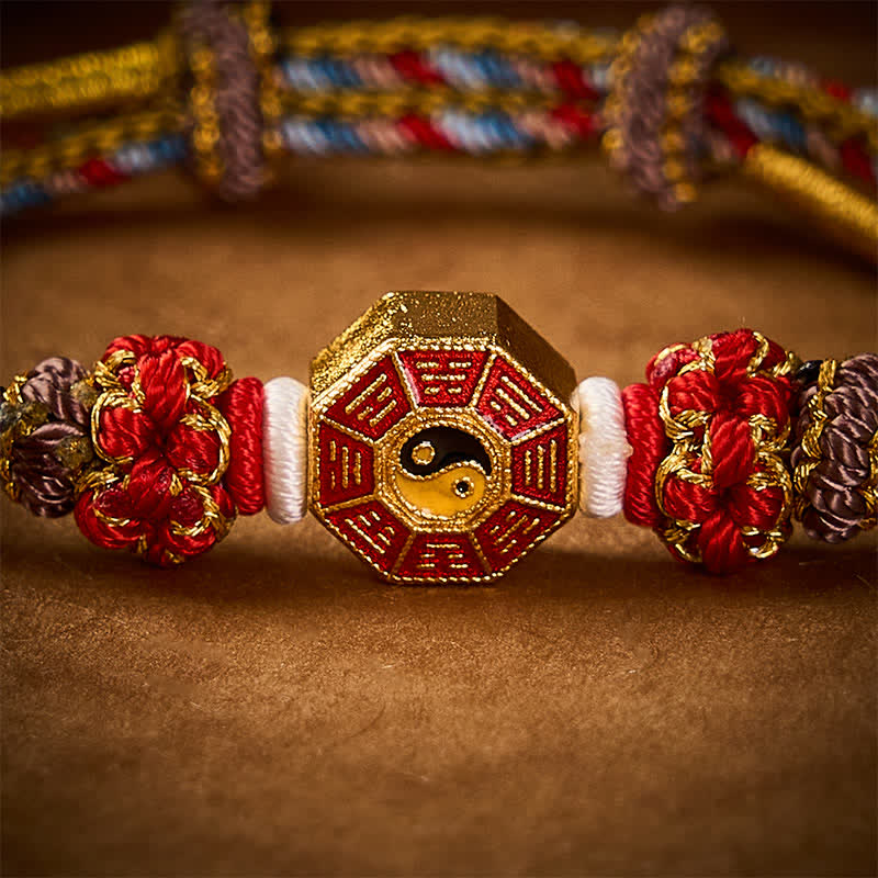 Buddha Stones Braccialetto tibetano intrecciato a mano con ciondolo Bagua colorato e moneta cinese Bagua. - image 14