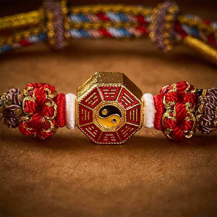 Buddha Stones Braccialetto tibetano intrecciato a mano con ciondolo Bagua colorato e moneta cinese Bagua. - image 14