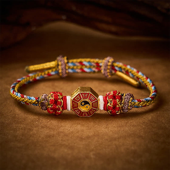 Buddha Stones Braccialetto tibetano intrecciato a mano con ciondolo Bagua colorato e moneta cinese Bagua. - image 11