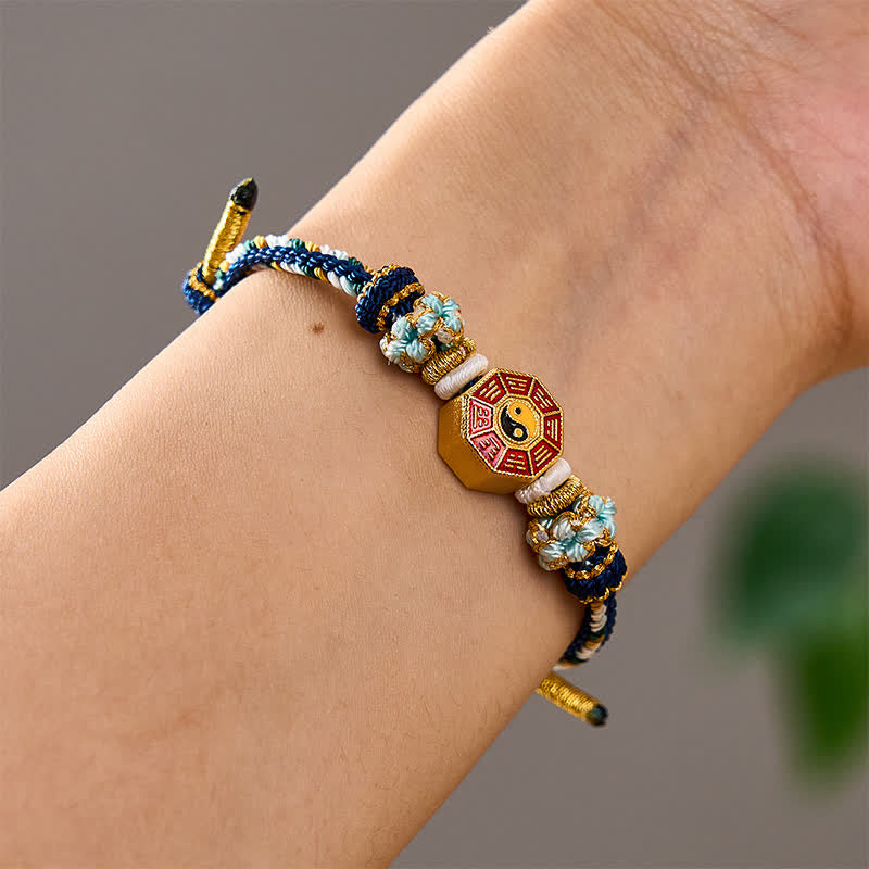 Buddha Stones Braccialetto tibetano intrecciato a mano con ciondolo Bagua colorato e moneta cinese Bagua. - image 19