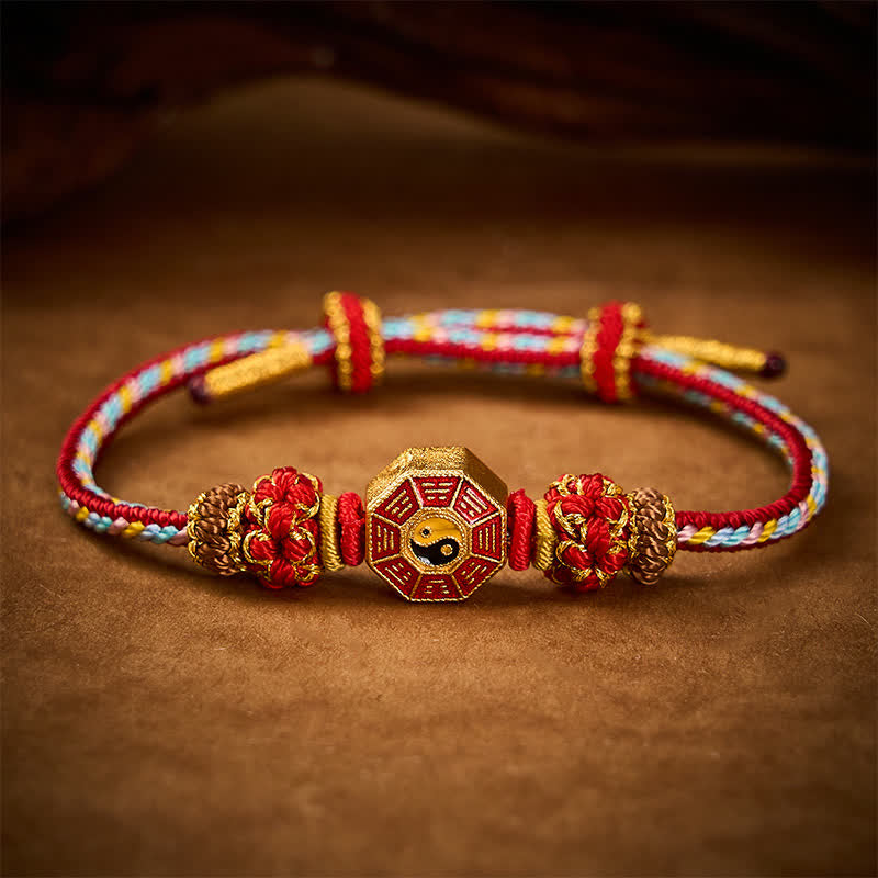 Buddha Stones Braccialetto tibetano intrecciato a mano con ciondolo Bagua colorato e moneta cinese Bagua. - image 3