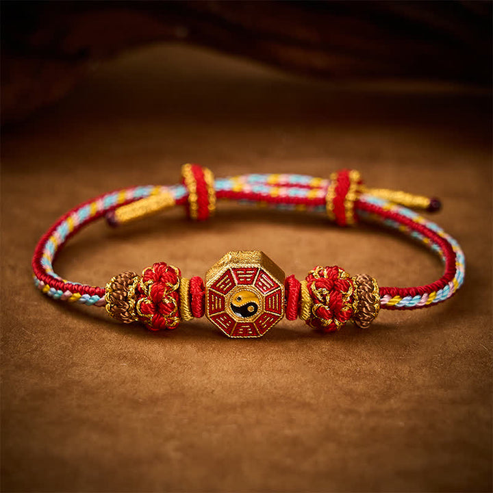 Buddha Stones Braccialetto tibetano intrecciato a mano con ciondolo Bagua colorato e moneta cinese Bagua. - image 3