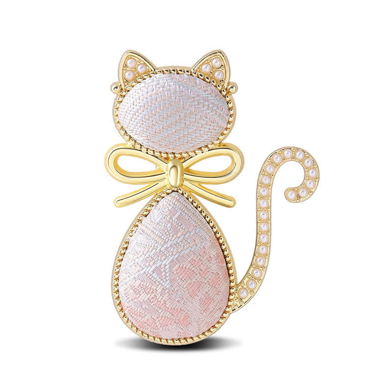 Buddha Stones Spilla con fiocco a gatto in broccato Pearl Song Purity - Rosa (stessa tonalità di colore, fantasia variabile) - image 9