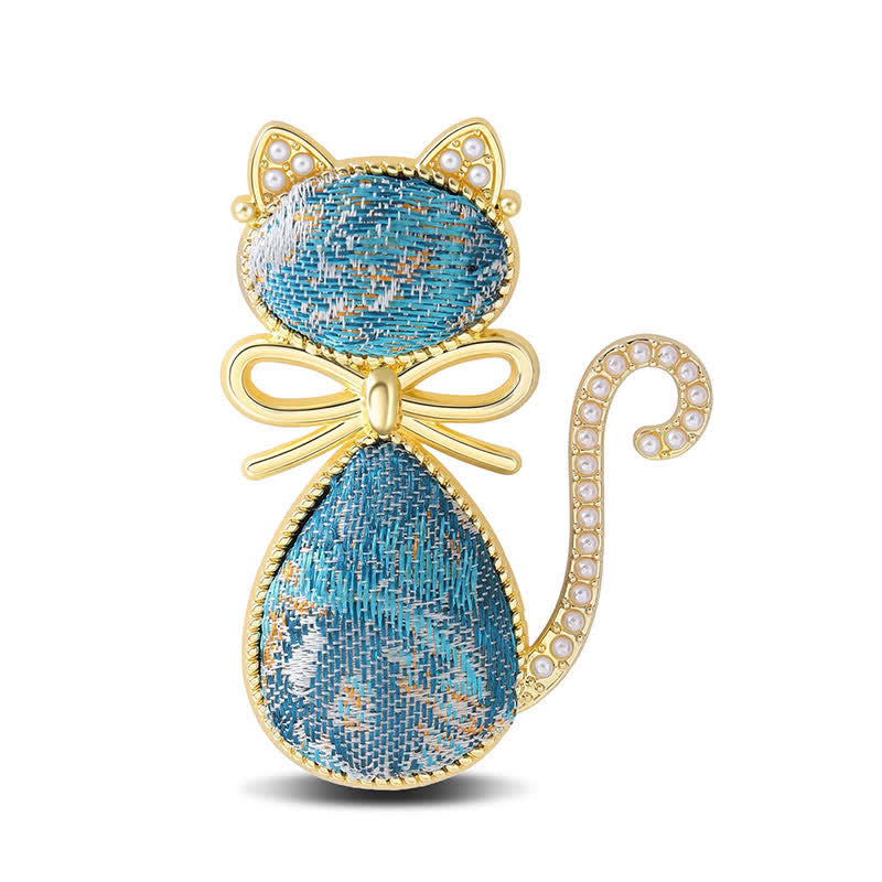 Buddha Stones Spilla con fiocco a gatto in broccato Pearl Song Purity - Blu intenso (stessa tonalità di colore, fantasia variabile) - image 12
