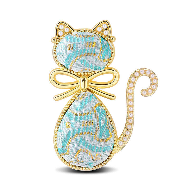 Buddha Stones Spilla con fiocco a gatto in broccato Pearl Song Purity - Azzurro chiaro (stessa tonalità di colore, fantasia variabile) - image 11