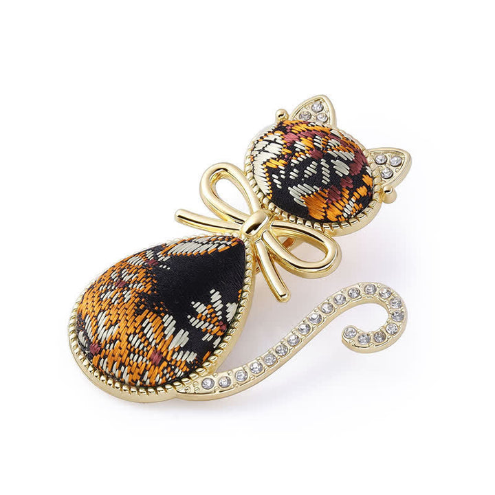 Buddha Stones Fermaglio per capelli in stile cinese con gatto in broccato dorato e strass, placcato Song. - Nero (stessa tonalità di colore – la fantasia può variare) - image 2