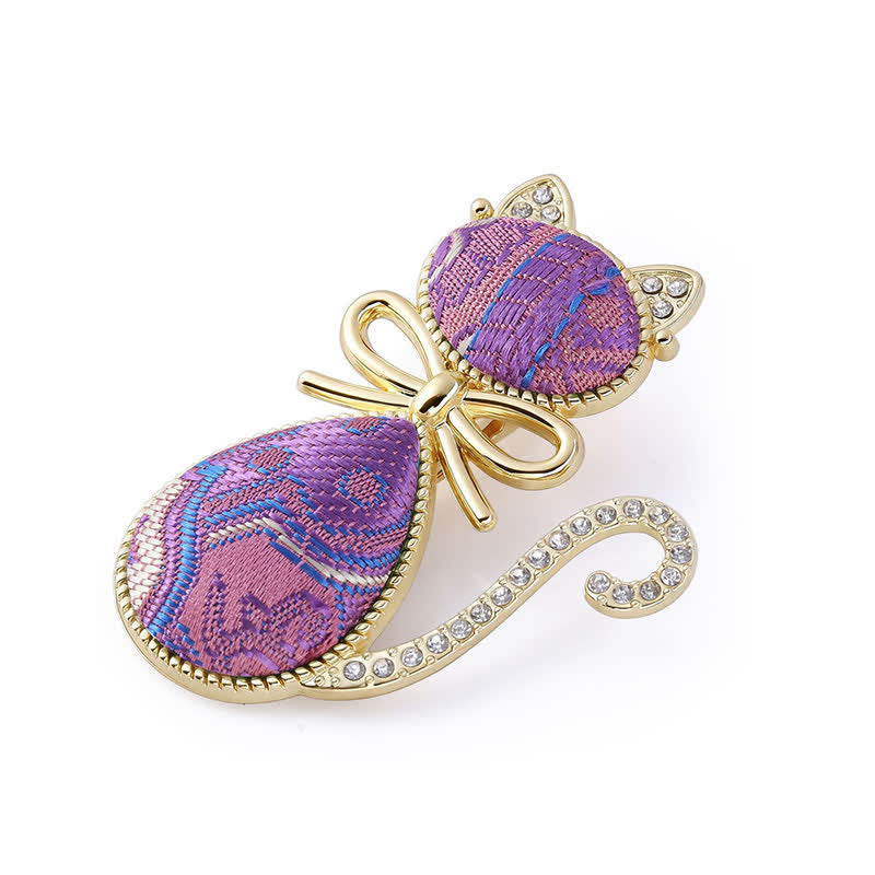 Buddha Stones Fermaglio per capelli in stile cinese con gatto in broccato dorato e strass, placcato Song. - Viola (stessa tonalità di colore, fantasia variabile) - image 0