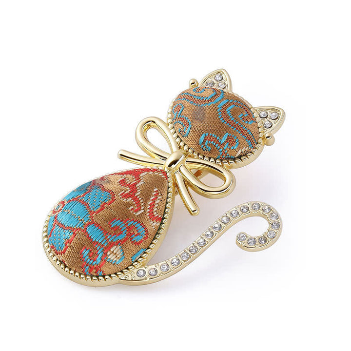 Buddha Stones Fermaglio per capelli in stile cinese con gatto in broccato dorato e strass, placcato Song. - Oro scuro (stessa tonalità di colore, motivo variabile) - image 8