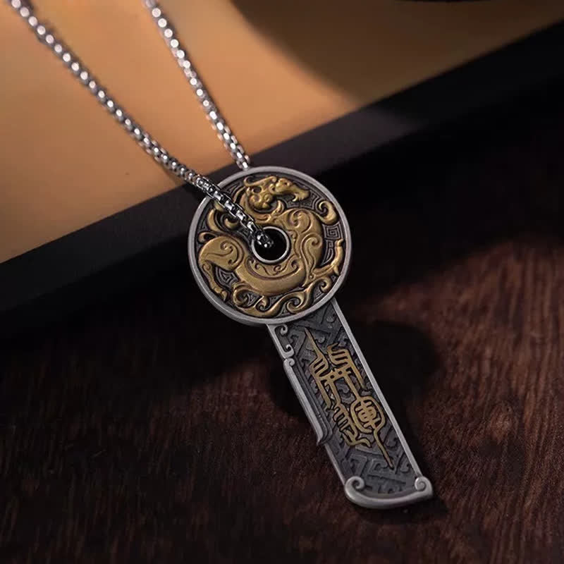 Buddha Stones Collana con ciondolo a moneta vintage "Rame Dragon Strength" - image 1
