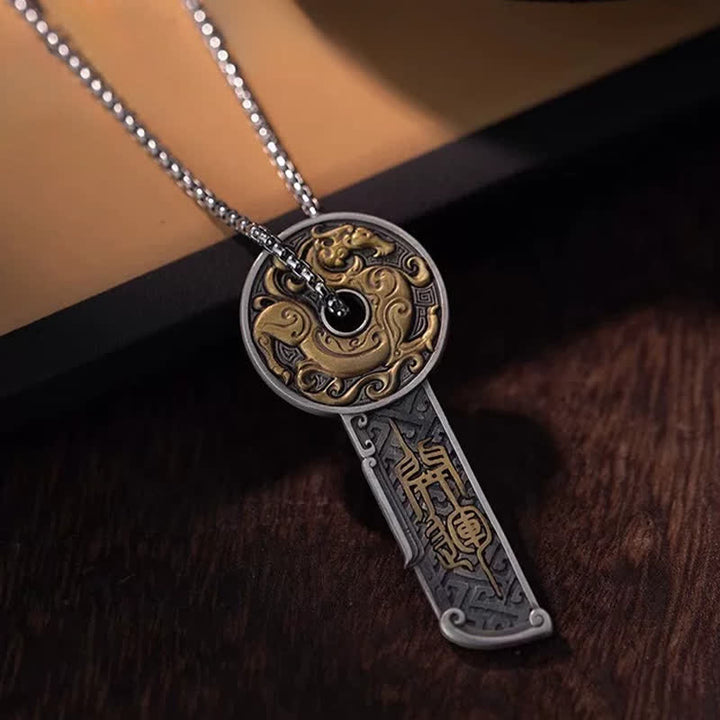 Buddha Stones Collana con ciondolo a moneta vintage "Rame Dragon Strength" - image 1