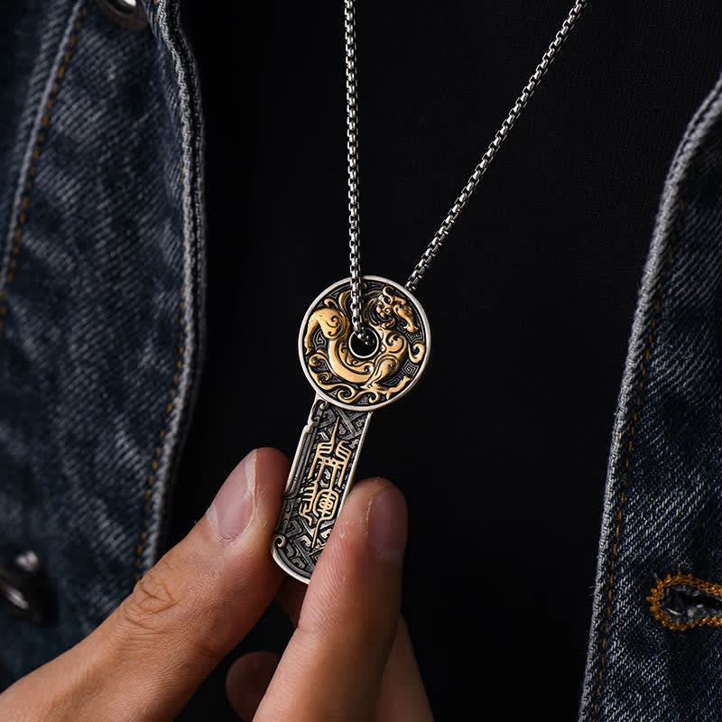 Buddha Stones Collana con ciondolo a moneta vintage "Rame Dragon Strength" - Rame (Equilibrio♥Ricchezza) - image 0