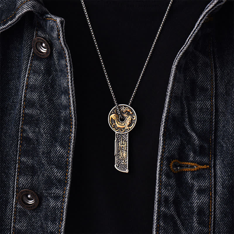 Buddha Stones Collana con ciondolo a moneta vintage "Rame Dragon Strength" - image 3