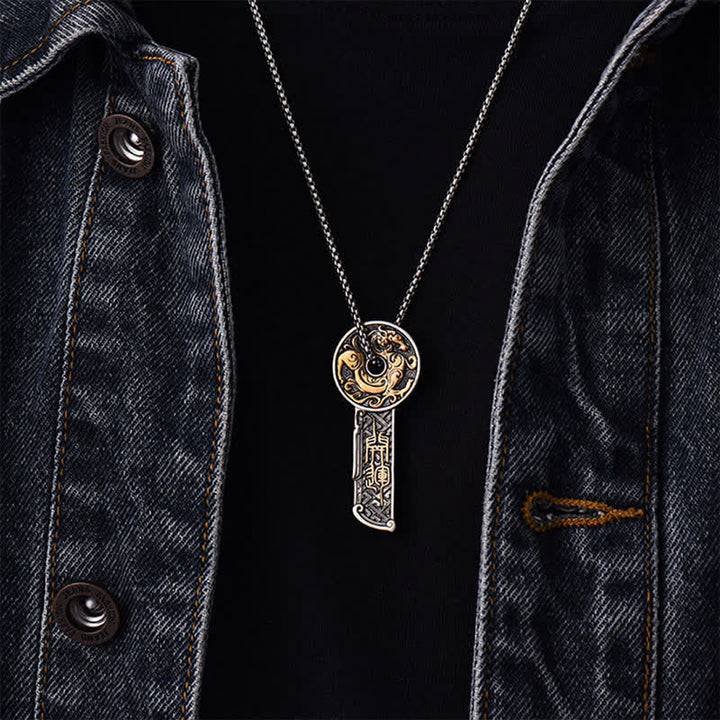 Buddha Stones Collana con ciondolo a moneta vintage "Rame Dragon Strength" - image 3