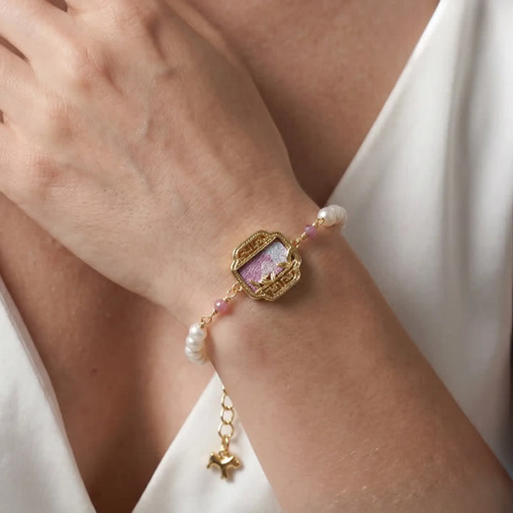 Buddha Stones Bracciale Neo Chinese con ciondolo broccato Pearl Purity Song. - image 4