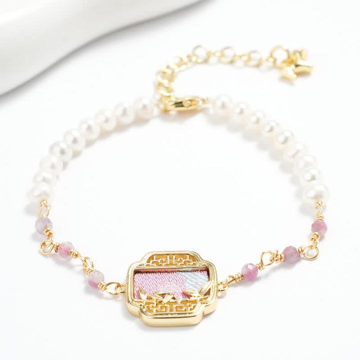 Buddha Stones Bracciale Neo Chinese con ciondolo broccato Pearl Purity Song. - image 1