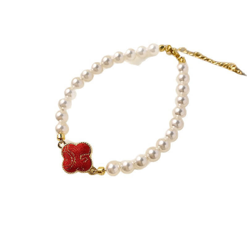 Buddha Stones Braccialetto cinese Pearl Song Brocade Clover Purity - image 1