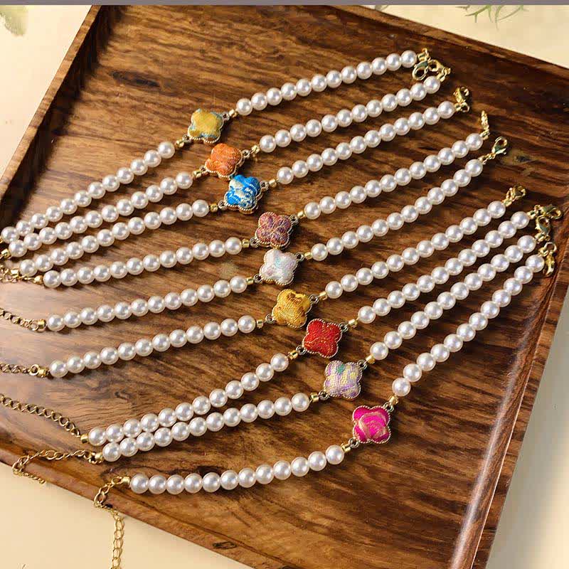 Buddha Stones Braccialetto cinese Pearl Song Brocade Clover Purity - image 15