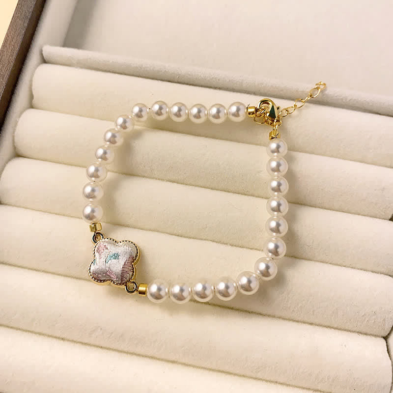 Buddha Stones Braccialetto cinese Pearl Song Brocade Clover Purity - Grigio Premium (stessa tonalità di colore, fantasia variabile) - image 6