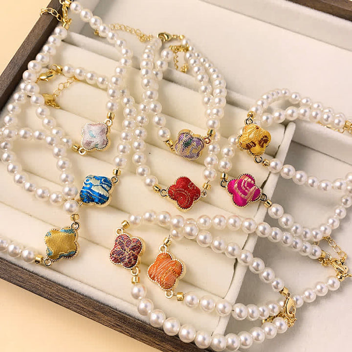 Buddha Stones Braccialetto cinese Pearl Song Brocade Clover Purity - image 14