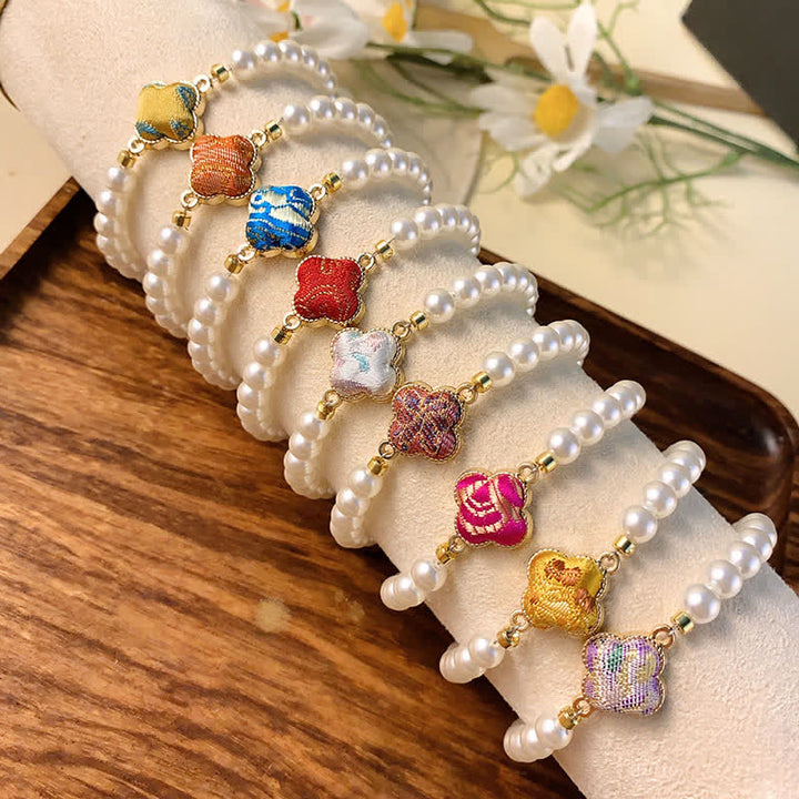 Buddha Stones Braccialetto cinese Pearl Song Brocade Clover Purity - image 12