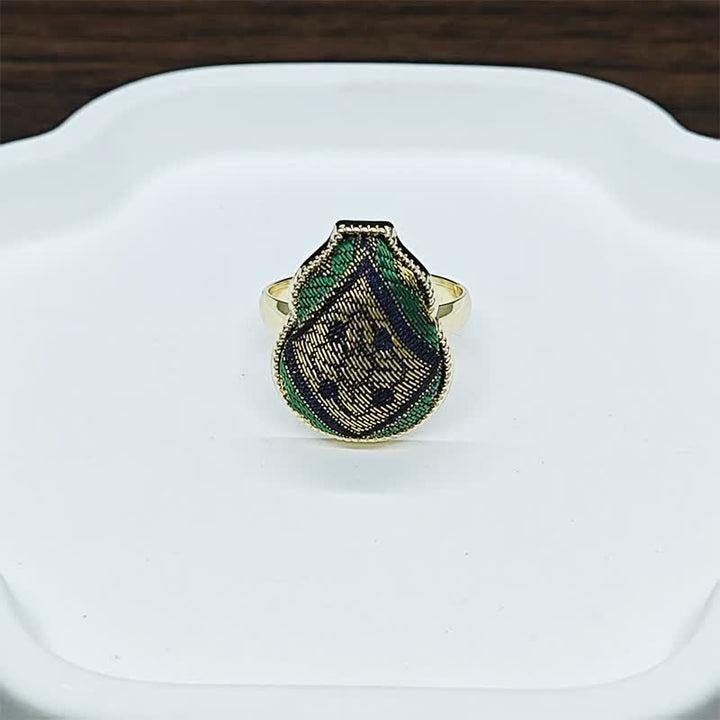 Buddha Stones Anello regolabile in stile vintage cinese con broccato a forma di zucca e scritta "Song Brocade Gourd Shaped Blessing". - Oro verde (stessa tonalità di colore, motivo variabile) - Regolabile (aperto) - image 8