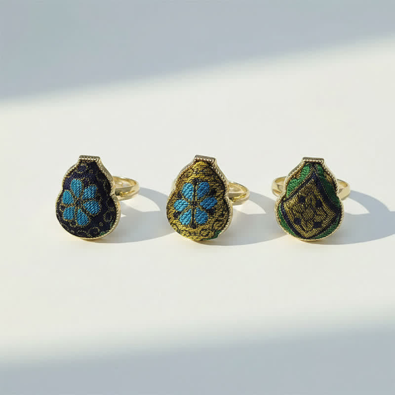 Buddha Stones Anello regolabile in stile vintage cinese con broccato a forma di zucca e scritta "Song Brocade Gourd Shaped Blessing". - image 13