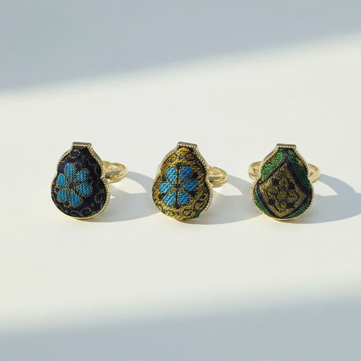 Buddha Stones Anello regolabile in stile vintage cinese con broccato a forma di zucca e scritta "Song Brocade Gourd Shaped Blessing". - image 13