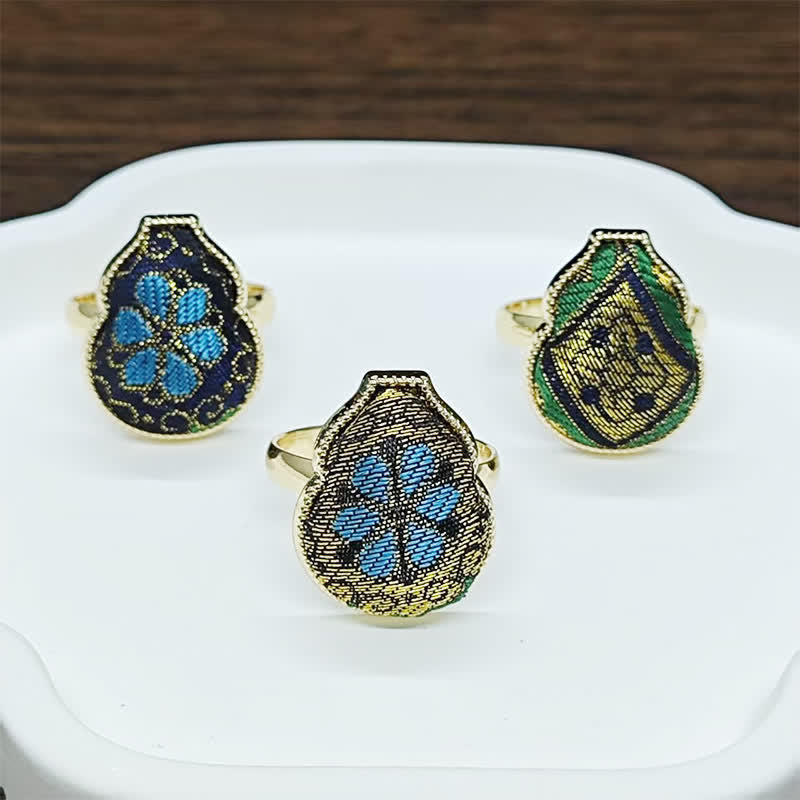 Buddha Stones Anello regolabile in stile vintage cinese con broccato a forma di zucca e scritta "Song Brocade Gourd Shaped Blessing". - image 15