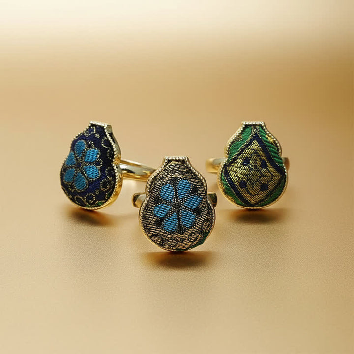 Buddha Stones Anello regolabile in stile vintage cinese con broccato a forma di zucca e scritta "Song Brocade Gourd Shaped Blessing". - image 12