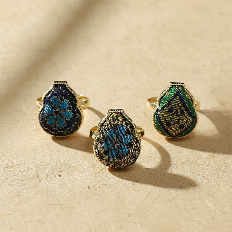 Buddha Stones Anello regolabile in stile vintage cinese con broccato a forma di zucca e scritta "Song Brocade Gourd Shaped Blessing". - image 11