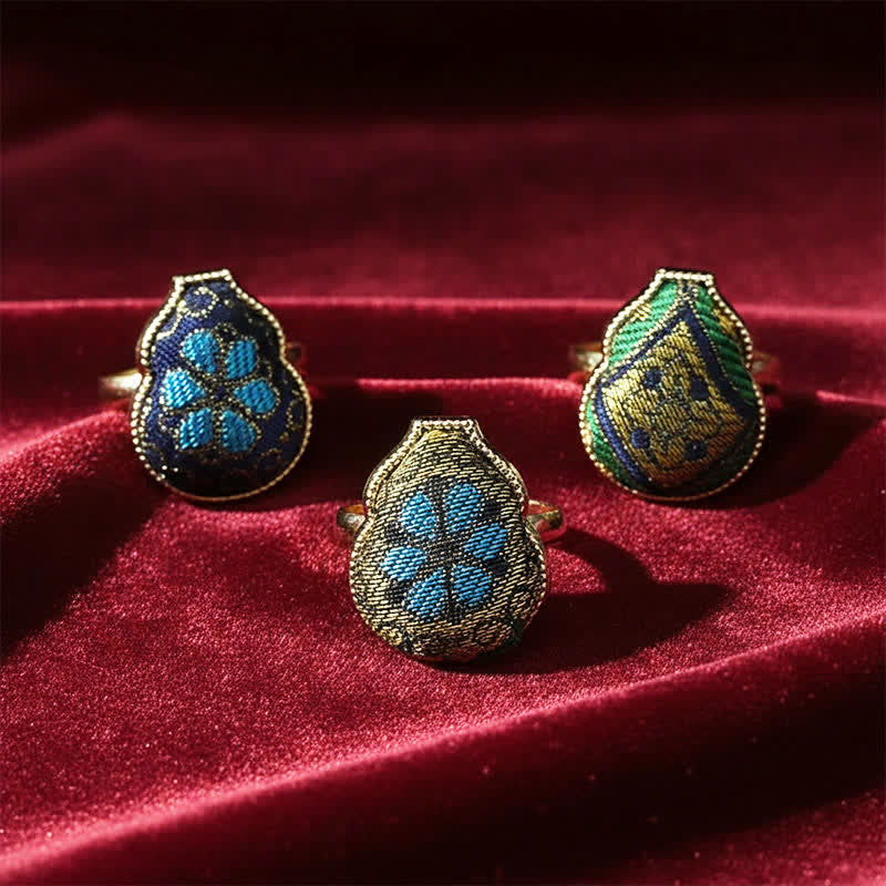 Buddha Stones Anello regolabile in stile vintage cinese con broccato a forma di zucca e scritta "Song Brocade Gourd Shaped Blessing". - image 9