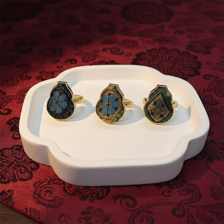 Buddha Stones Anello regolabile in stile vintage cinese con broccato a forma di zucca e scritta "Song Brocade Gourd Shaped Blessing". - image 10