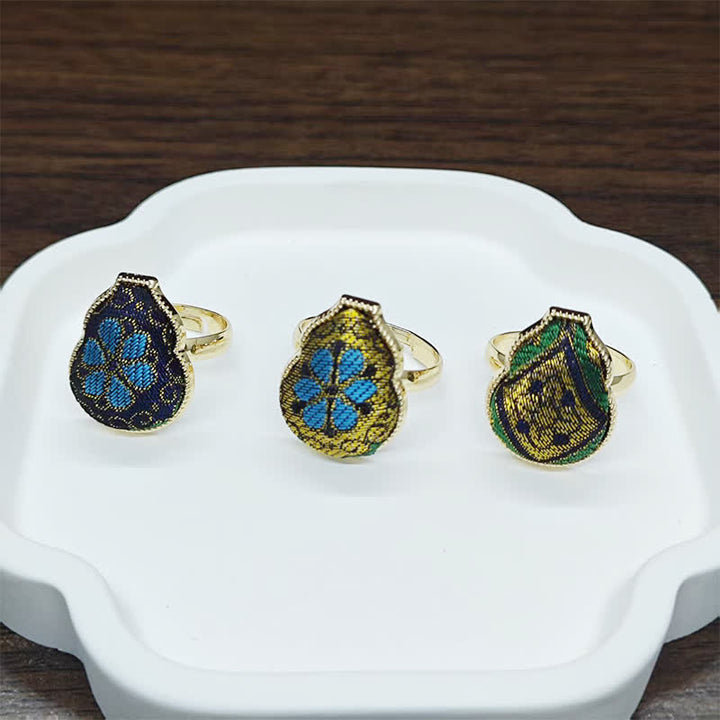 Buddha Stones Anello regolabile in stile vintage cinese con broccato a forma di zucca e scritta "Song Brocade Gourd Shaped Blessing". - image 14