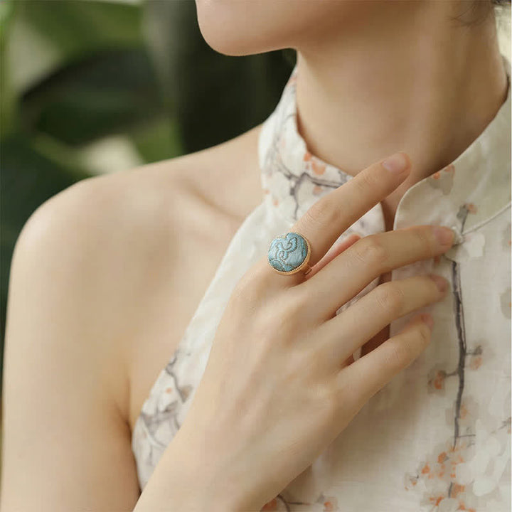 Buddha Stones Anello rotondo elegante con ricamo in broccato Song - image 14