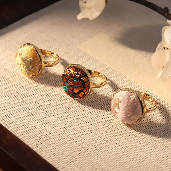 Buddha Stones Anello rotondo elegante con ricamo in broccato Song - image 25
