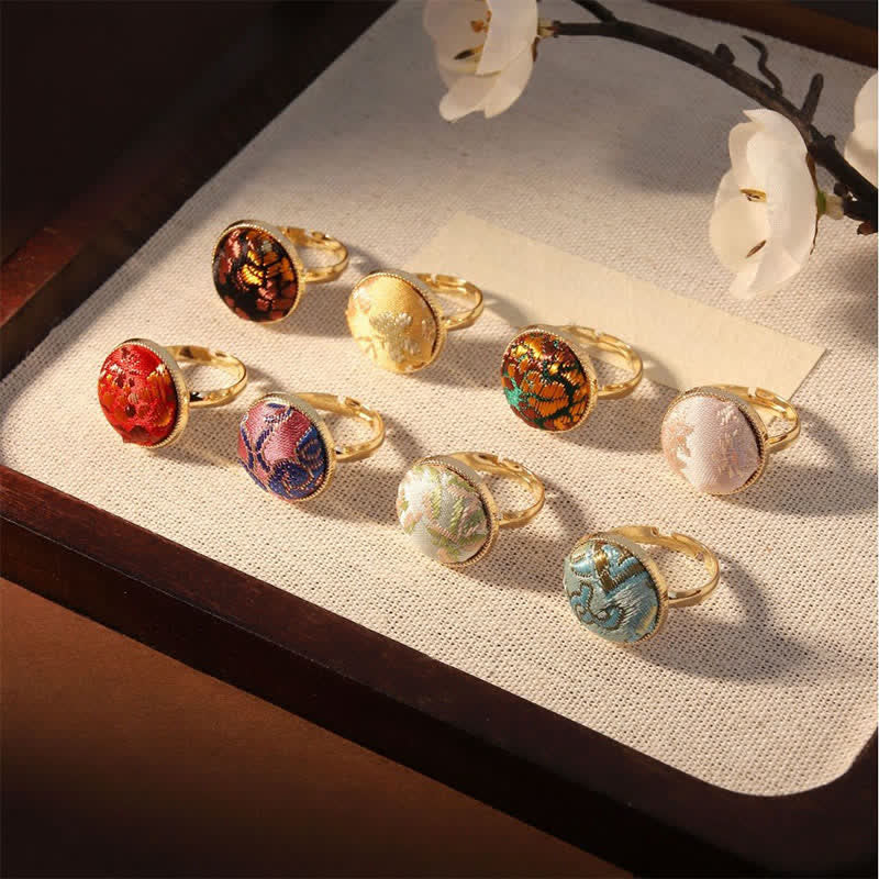 Buddha Stones Anello rotondo elegante con ricamo in broccato Song - image 24