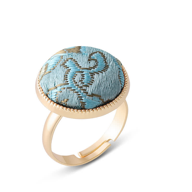 Buddha Stones Anello rotondo elegante con ricamo in broccato Song - image 13