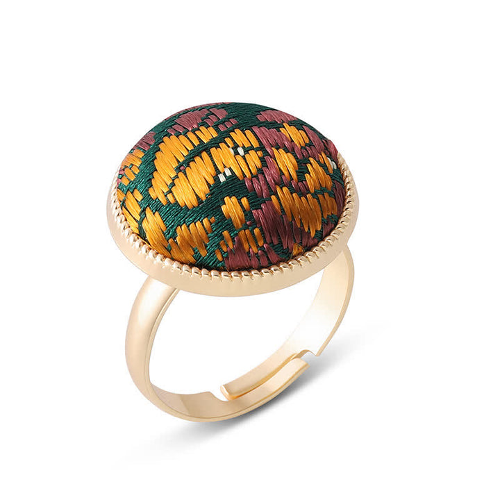 Buddha Stones Anello rotondo elegante con ricamo in broccato Song - image 5