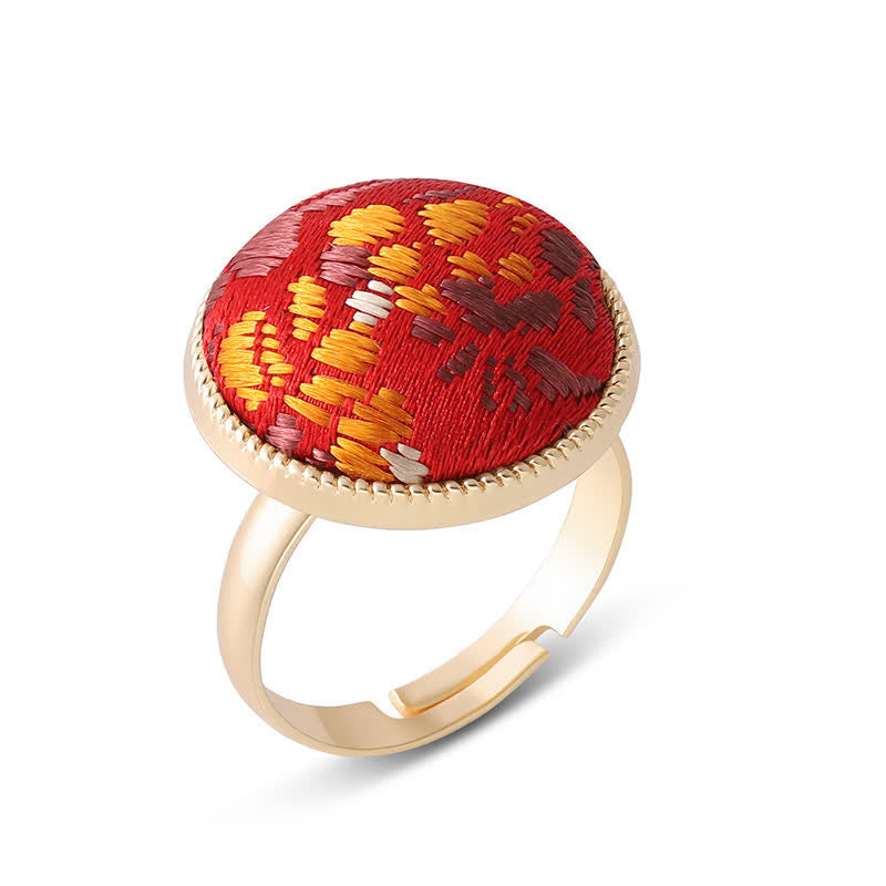 Buddha Stones Anello rotondo elegante con ricamo in broccato Song - Rosso (stessa tonalità di colore, motivo variabile) - image 16